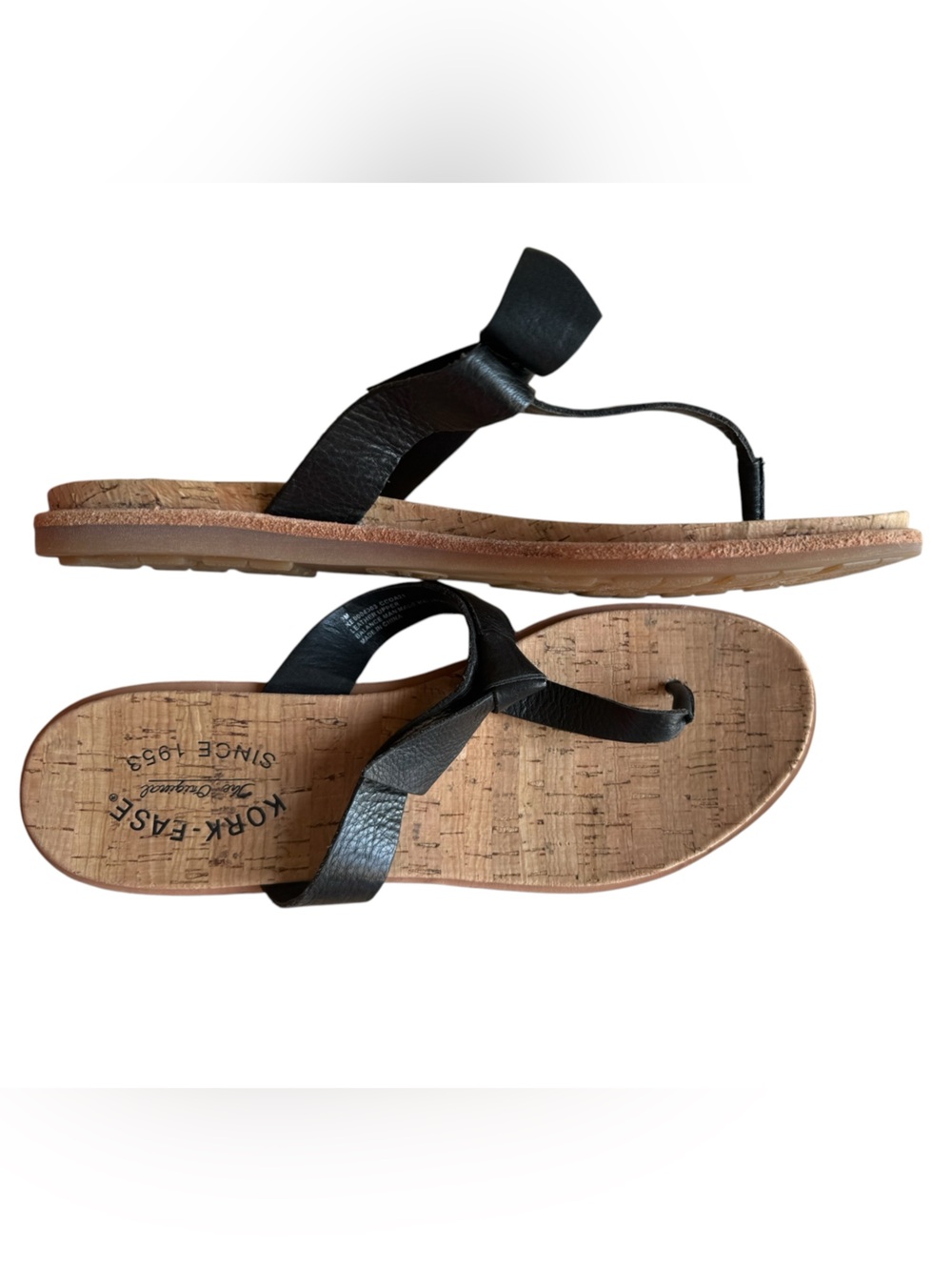 Kork-Ease Black Leather Cork Footbed Toe-Post Sandals